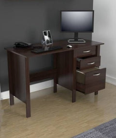 HOMEROOTS Espresso Finish Wood Writing Desk With Three Drawers - Office Comfort HQ